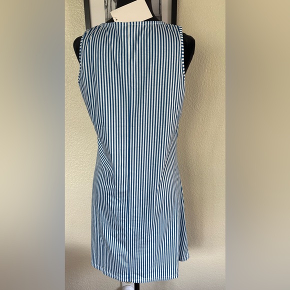 ETCYY New Women's Medium Dress Blue/White Stripe With Pockets - Picture 2 of 6